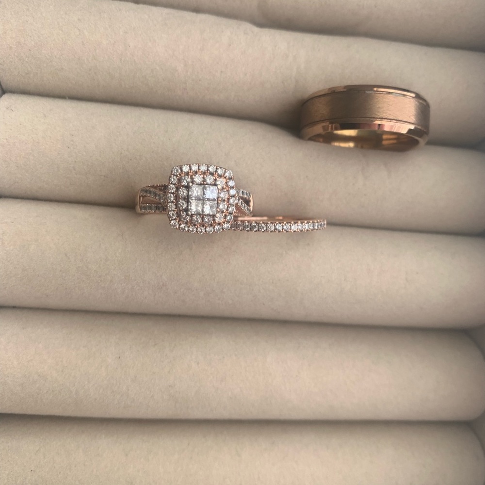 Rose Gold Wedding set for men and women. W. Size 9